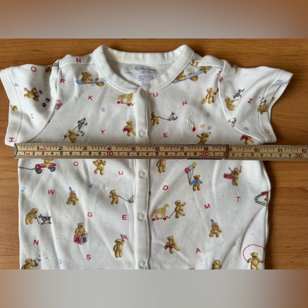 Ralph Lauren Baby Boy All Cotton Shorttall Romper w Polo Bear Alphabet Print 9 M - Picture 4 of 11